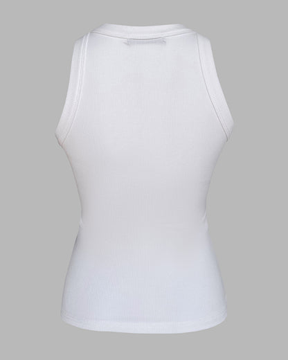 Rhinestone Contrast Sequin Keyhole Neck Sleeveless Slim Fit Elasticity Ribbed Top Elegant Tank