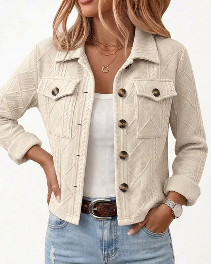 Women's Argyle Embossed Lapel Single Breasted Crop Coat