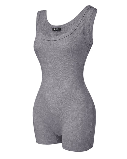 Ribbed U-Neck Yoga Romper Workout One Piece Seamless Tank Top Jumpsuit