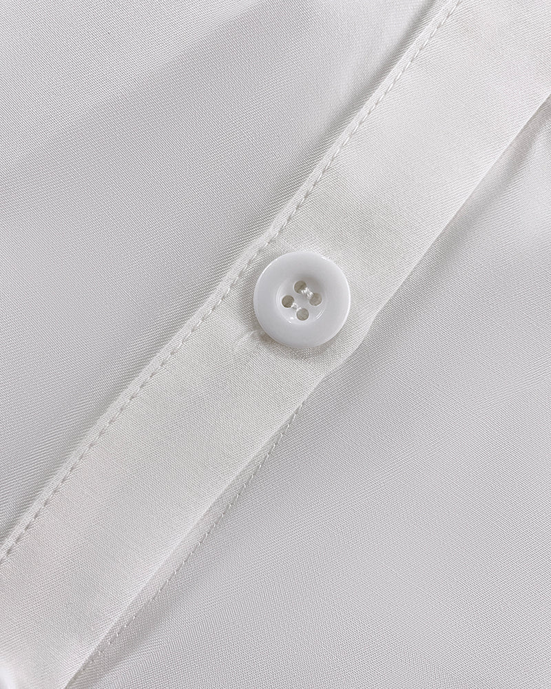 2 Pieces Outfit Turn-down Collar Cap Sleeve Button Front Tied Detail Top and Casual Zipper Fly Elastic Back Waist Wide-Leg Pants Set