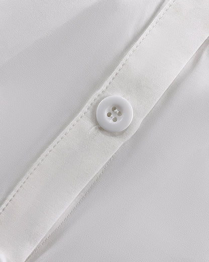 2 Pieces Outfit Turn-down Collar Cap Sleeve Button Front Tied Detail Top and Casual Zipper Fly Elastic Back Waist Wide-Leg Pants Set