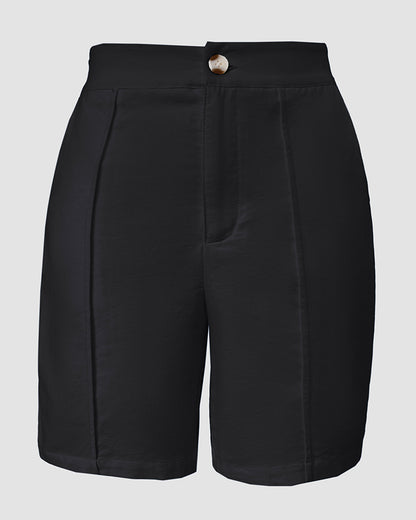 2 Pieces Outfit V Neck Button Front Flap Detail Vest Top and Casual Pockets Design Zipper Fly Elastic Back Waist Shorts Set