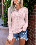 Women's Floral Jacquard Lace Henley Long Sleeve Slim Fit Top with Thumb Holes