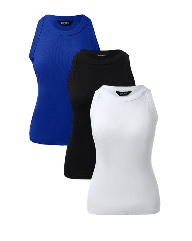 3 Pack Knit Round Neck Thick Strap Racerback Tank Tops(Without Pads)