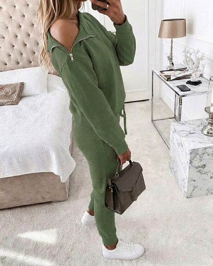 Women's 2 Piece Sweatsuit Outfits Zipper Mock Neck Sweatshirt and Joggers Pants Set Casual Loungewear with Pockets