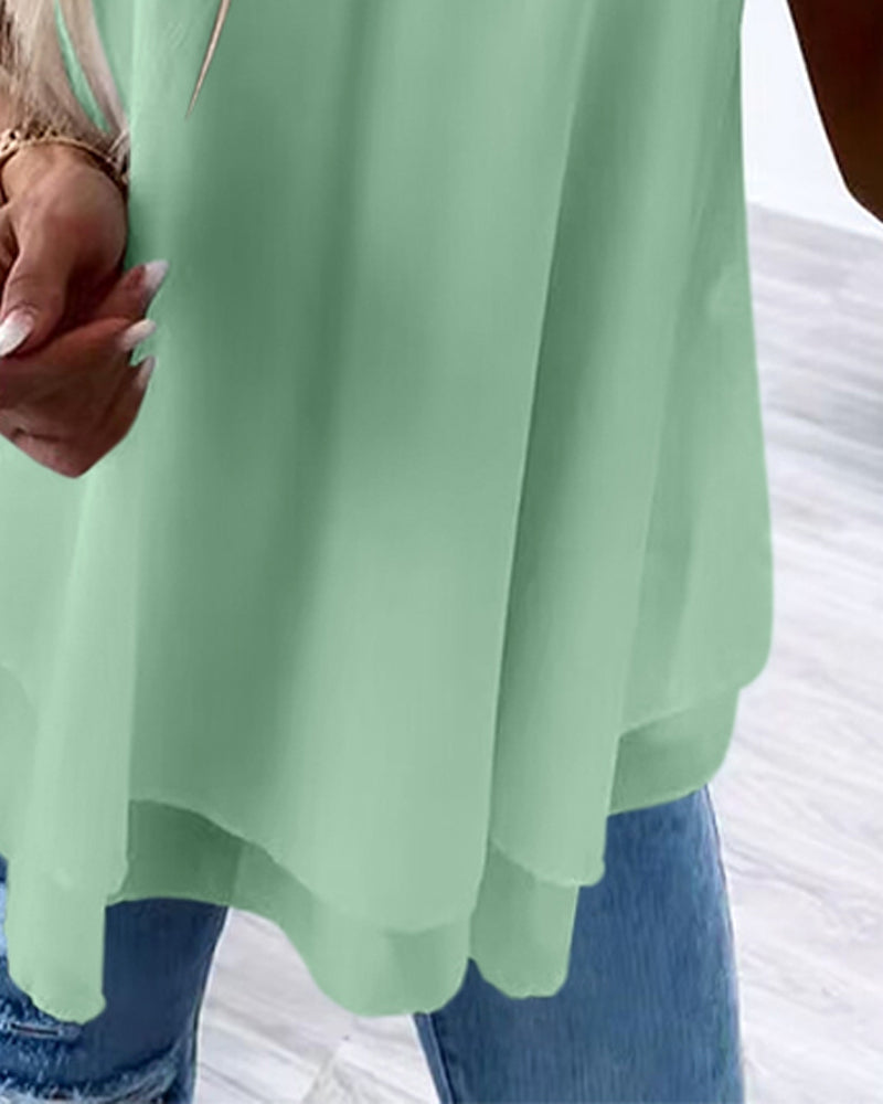 U-Neck Thick Strap Tank Contrast Lace Tied Detail Top