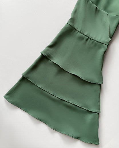 Round Neck Bell Sleeve Crop Top Casual Loose Fit Layered Blouse