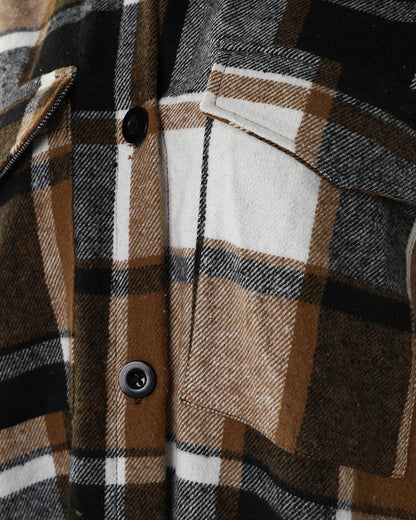 Plaid Print Buttoned Pocket Design Longline Coat