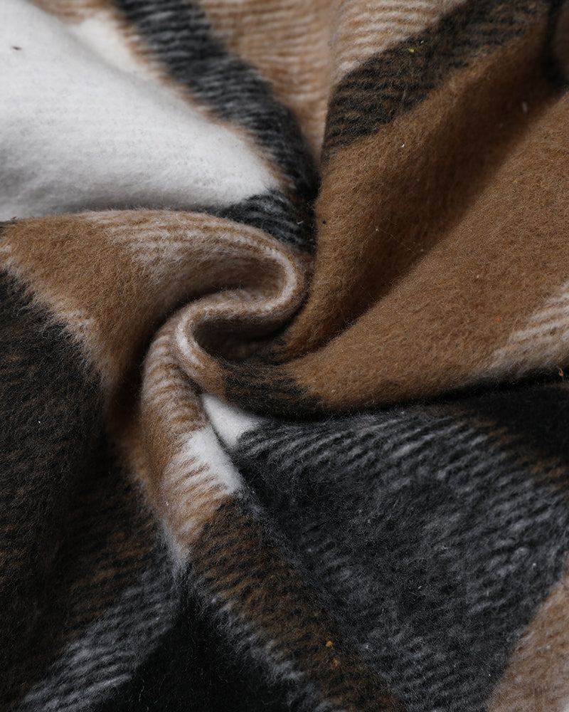 Plaid Print Buttoned Pocket Design Longline Coat