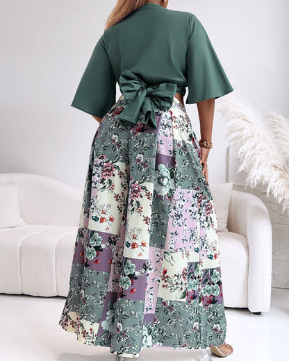 Twisted Crop Top & Floral Print Wide Leg Pants Set