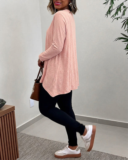 Women's Asymmetric Hem Long Sleeve Top Loose Fit Dropped Shoulder Crewneck Soft Slouchy Casual Tee