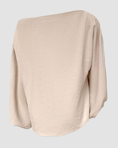 Women's French Style Off Shoulder Blouse Elegant Lantern Sleeve Top Versatile Skew Neck Textured Shirt