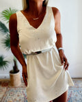 Rhinestone Decor V-Neck Sleeveless Dress Casual Backless Vacation Dress with Belt