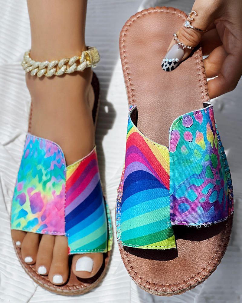 Zebra Stripe Leopard Pattern Toe Post Slippers