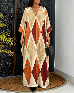 Robe longue surdimensionnée pour femmes, caftan Argyle, col en V, manches chauve-souris, ajourée, Robe de plage longue avec poches