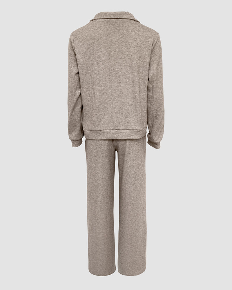 Women's Casual Tracksuit Set Zip Up Long Sleeve Lapel Jacket and High Waisted Straight Leg Pants Lounge Set with Pockets