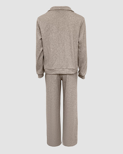 Women's Casual Tracksuit Set Zip Up Long Sleeve Lapel Jacket and High Waisted Straight Leg Pants Lounge Set with Pockets
