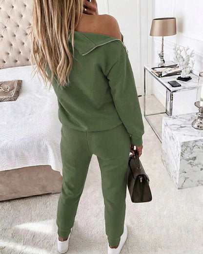 Women's 2 Piece Sweatsuit Outfits Zipper Mock Neck Sweatshirt and Joggers Pants Set Casual Loungewear with Pockets
