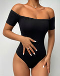 Off Shoulder Short Sleeve Minimalist Slim Fit Bodysuit