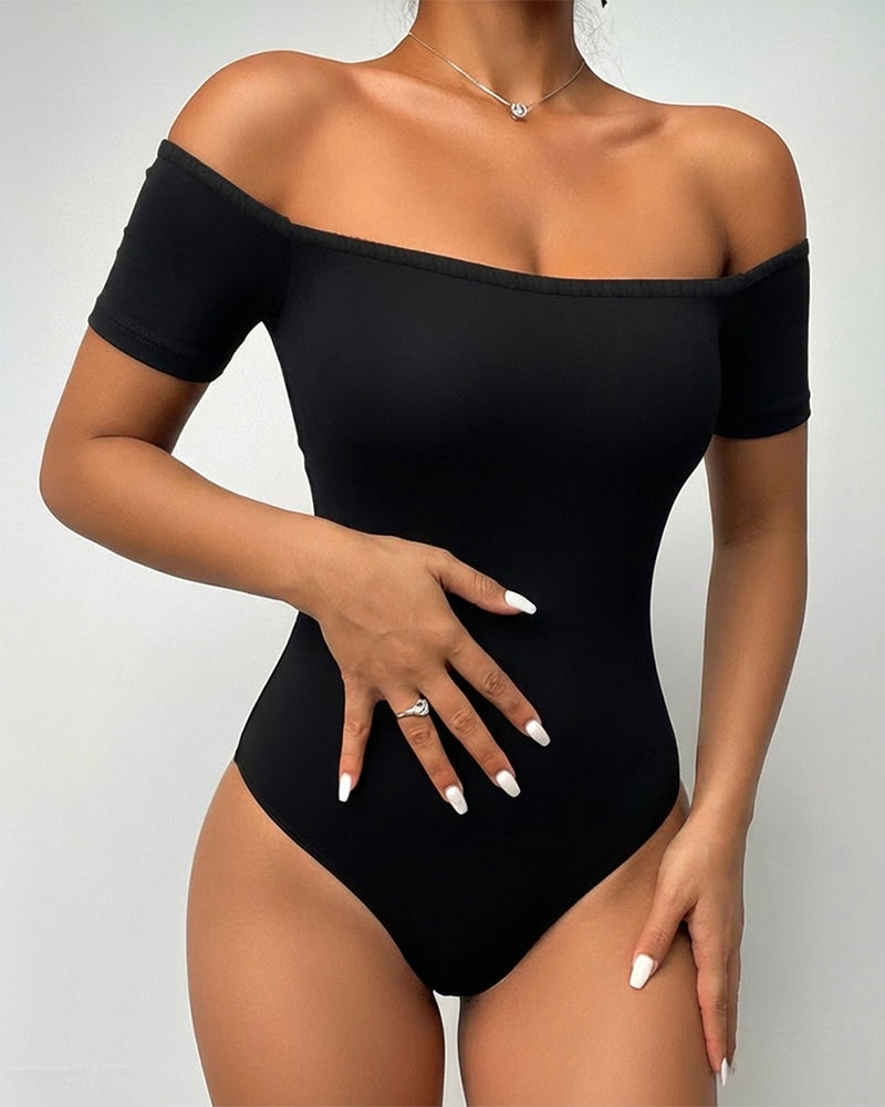 Off Shoulder Short Sleeve Minimalist Slim Fit Bodysuit