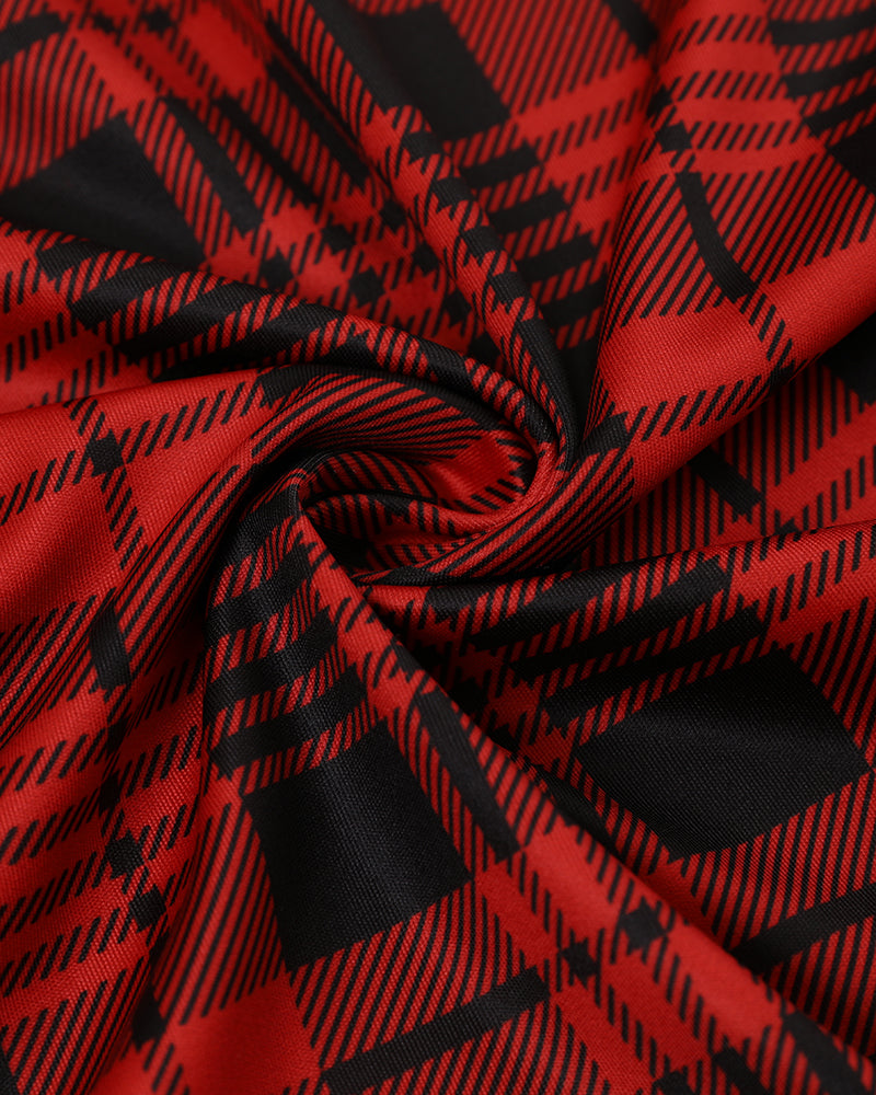 Plaid Off Shoulder Ruffle Hem Slit Dress