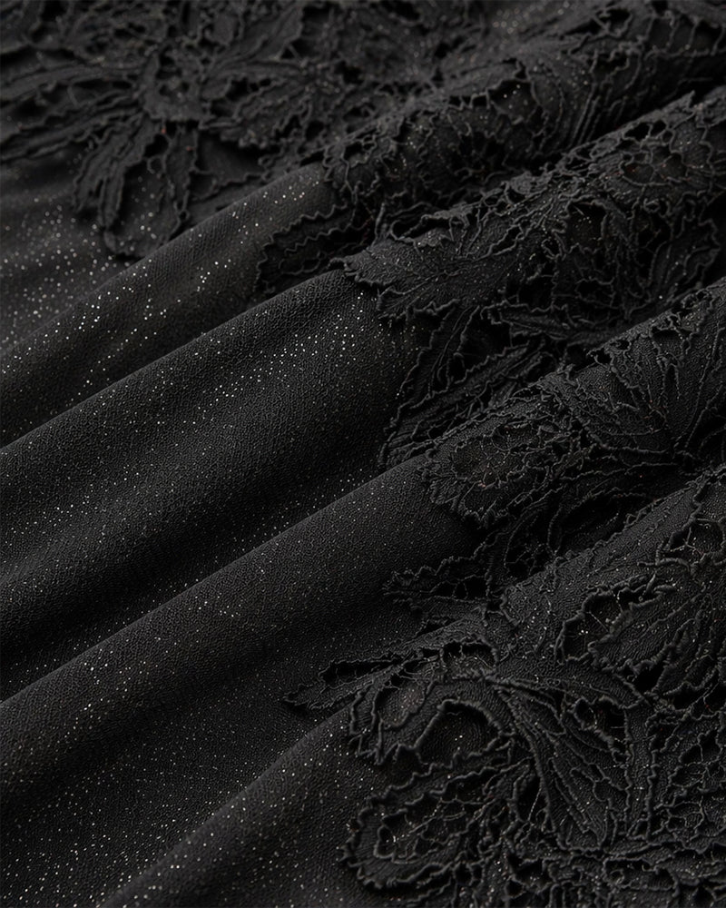 Women's Lace V Neck Jumpsuit Sheer Lantern Sleeve High Waist Straight Leg Overalls with Belt