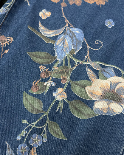 Women's Vintage Floral Printed Baggy Denim Pants Casual High Waisted Cropped Barrel Jeans