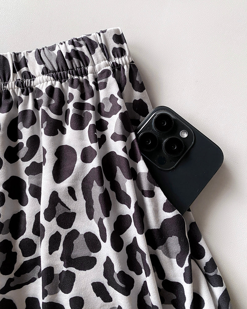 Leopard Heart Print Short Sleeve Pajamas Set