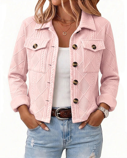 Women's Argyle Embossed Lapel Single Breasted Crop Coat