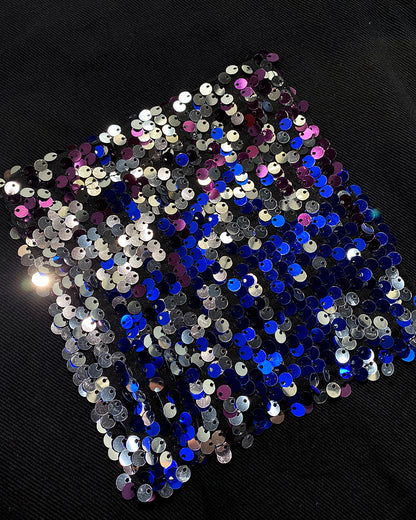 Colorblock Sequin Patchwork Long Sleeve Jacket Top Button Front Raw Hem Shacket