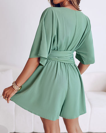 V-Neck Half Sleeve Tied Detail Romper