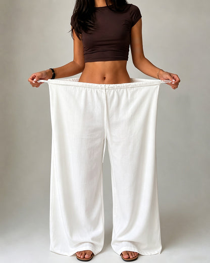 Women's High Waisted Wide Leg Pants Flowy Crinkle Casual Drawstring Lounge Trousers