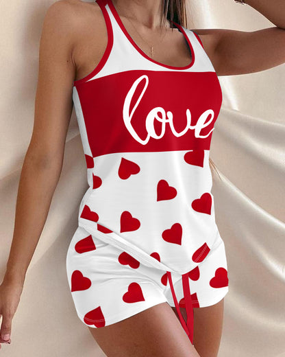Love Heart Drawstring Pajamas Set