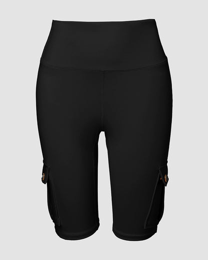 Tummy Control Butt Lifting Active Shorts High Waist Flap Pocket Workout Bermuda Cargo Running Shorts