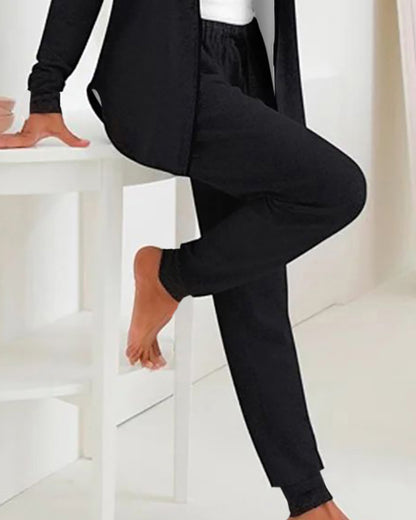 2 Piece Open Front Long Sleeve Hooded Top Drawstring Cuffed Pants Lounge Outfit Tracksuit Set