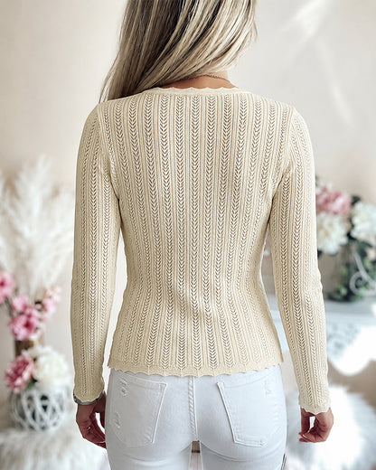 Women's Crossover V Neck Knit Top Side Button Ruched Long Sleeve Sweater Scallop Trim Slim Fit Casual Top