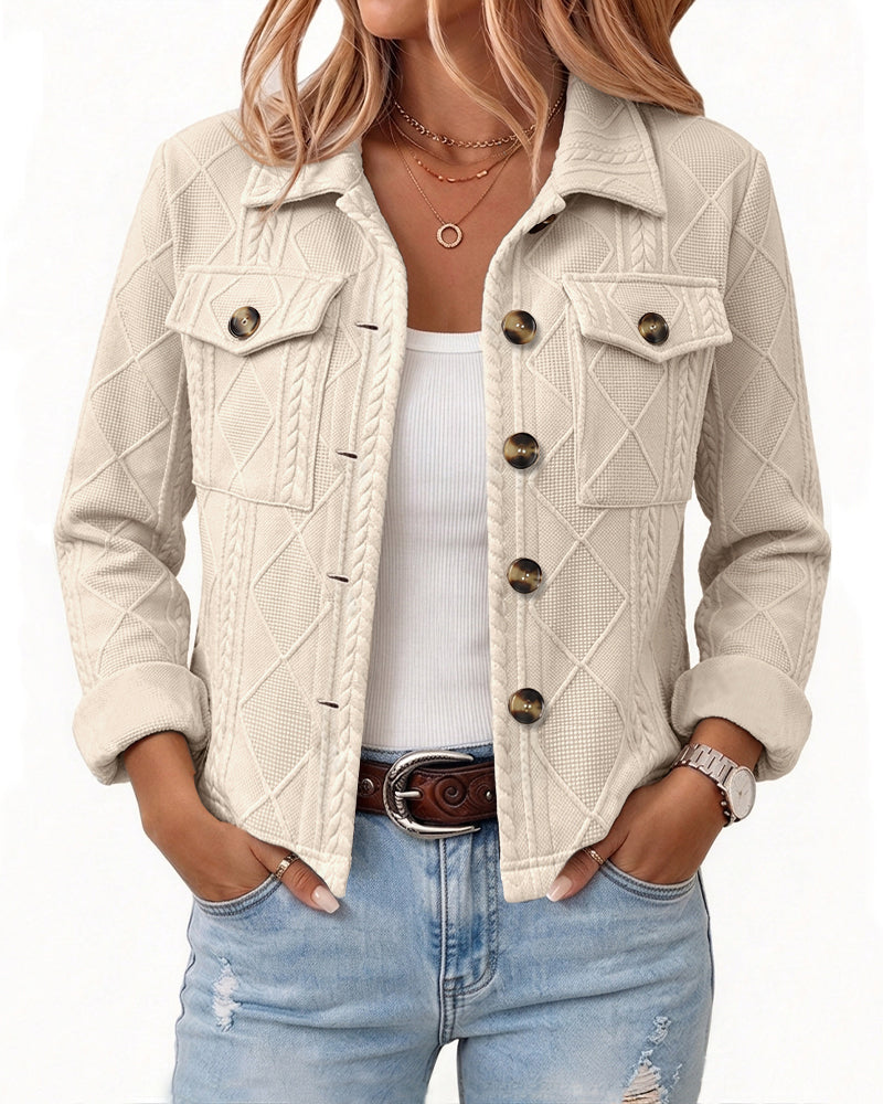 Women's Argyle Embossed Lapel Single Breasted Crop Coat
