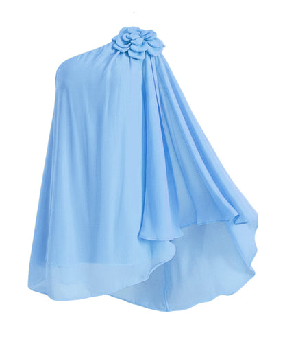 One Shoulder Sleeveless 3D Flower Decor Mini Dress Casual A Line Vacation Dress