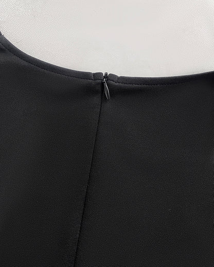 Metal Decor V-Neck Lace Spliced Three Quarters Sleeves Ruffles Design Evening Dress Zipper Back Slit Slim Fit Party Dress with Belt