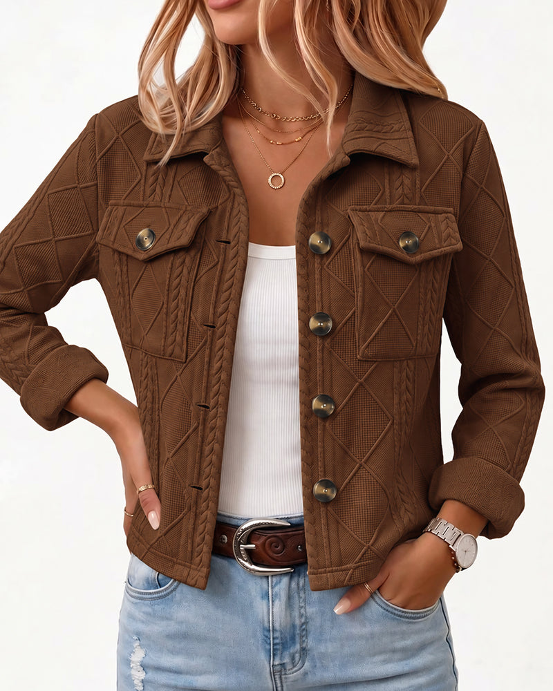 Women's Argyle Embossed Lapel Single Breasted Crop Coat