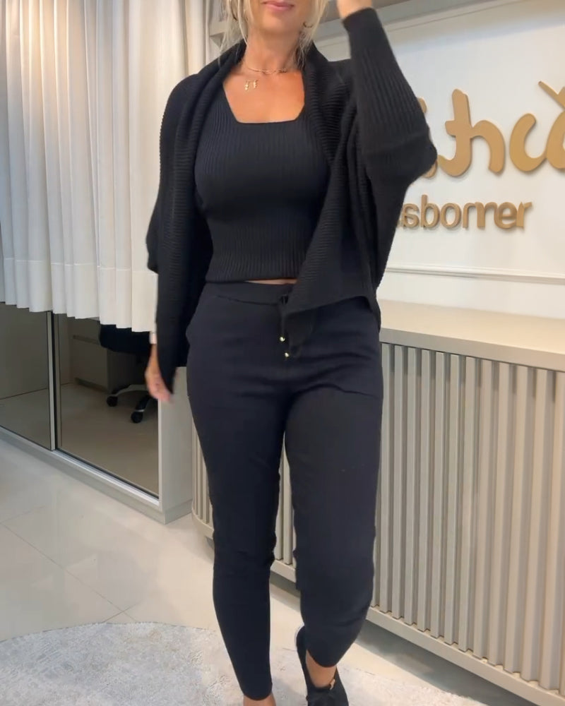 Lapel Batwing Sleeve Casual Cardigan Open Front Sweater (ONLY)