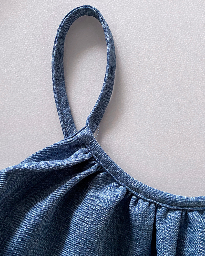 Womens Spaghetti Strap Drawstring Tied Waist Jumpsuit Casual Overalls