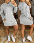 Women's Casual Hooded Sweatshirt Dress Loose Fit Long Sleeve Mini Dress with Pocket