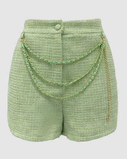 2 Pieces Outfit Tweed Shoulder 3D Flower Decor Sleeveless Vest and Casual Shorts Set