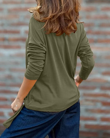 Women's Crewneck Long Sleeve Loose Fit Top Side Buckle Ruched Draped Tie Detail Casual Tee