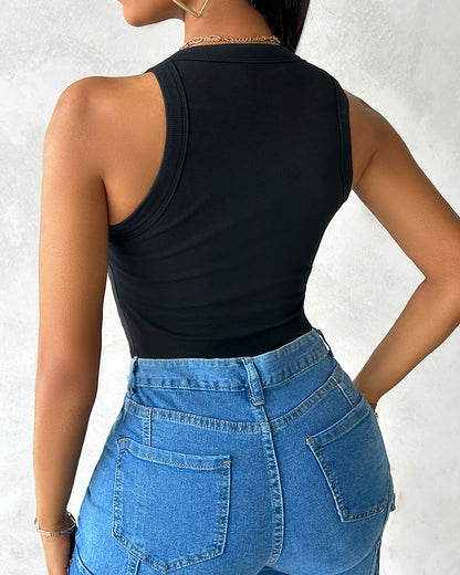 ChicMe Built-in Bra Ribbed Round Neck Tank Top