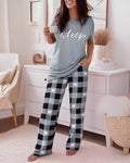 2 Pieces Outfit Cute Letter Print Short Sleeve T-shirt and Plaid Pants Set Loungewear