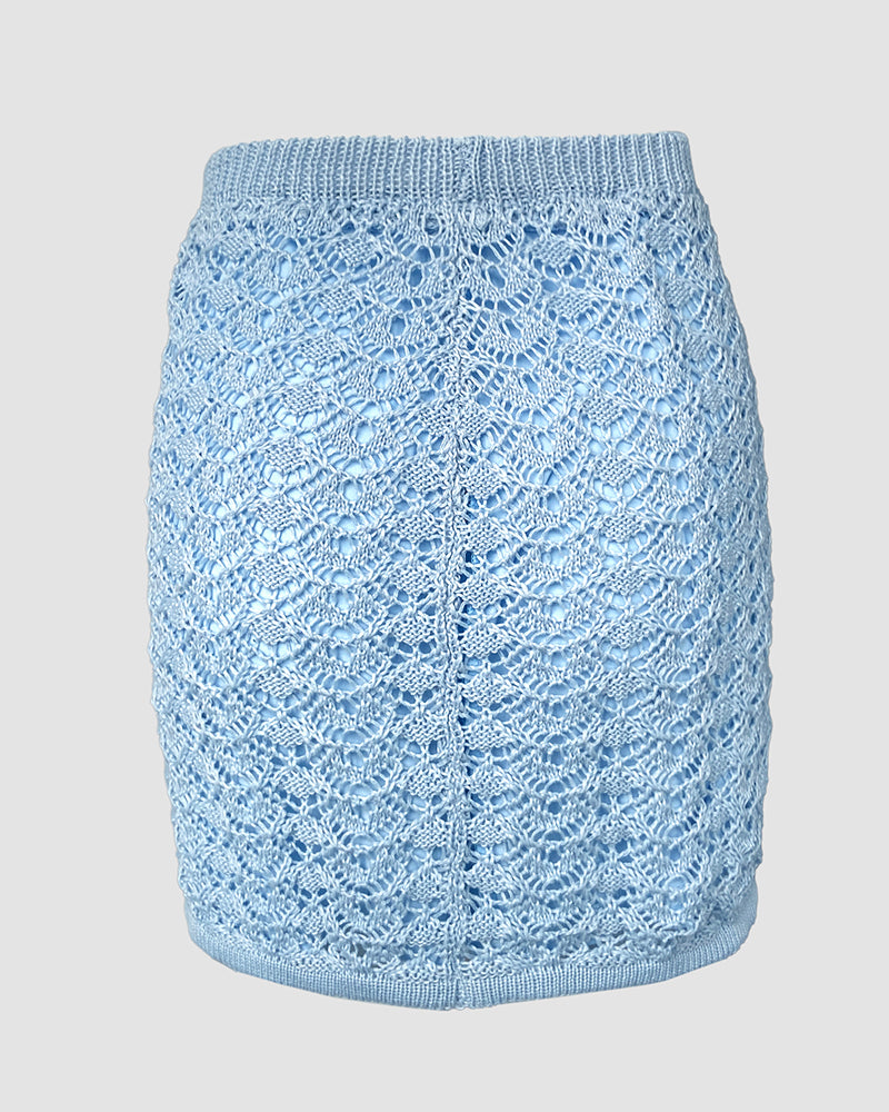 2 Pieces Outfit Deep V Neck Flare Sleeve Half Pearl Button Front Slit Top And Elastic Waist Skirt Set Casual Slim Fit Knit Set