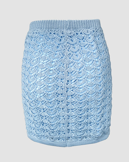 2 Pieces Outfit Deep V Neck Flare Sleeve Half Pearl Button Front Slit Top And Elastic Waist Skirt Set Casual Slim Fit Knit Set