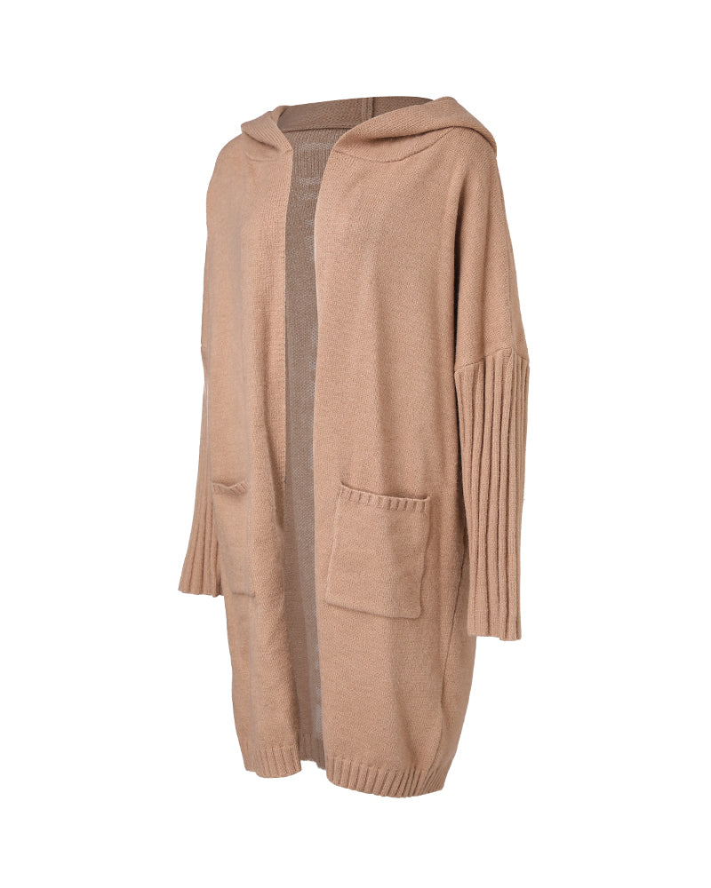 Letter Heart Pattern Long Cardigans Knitted Open Front Oversized Hooded Outerwear Sweater Coat